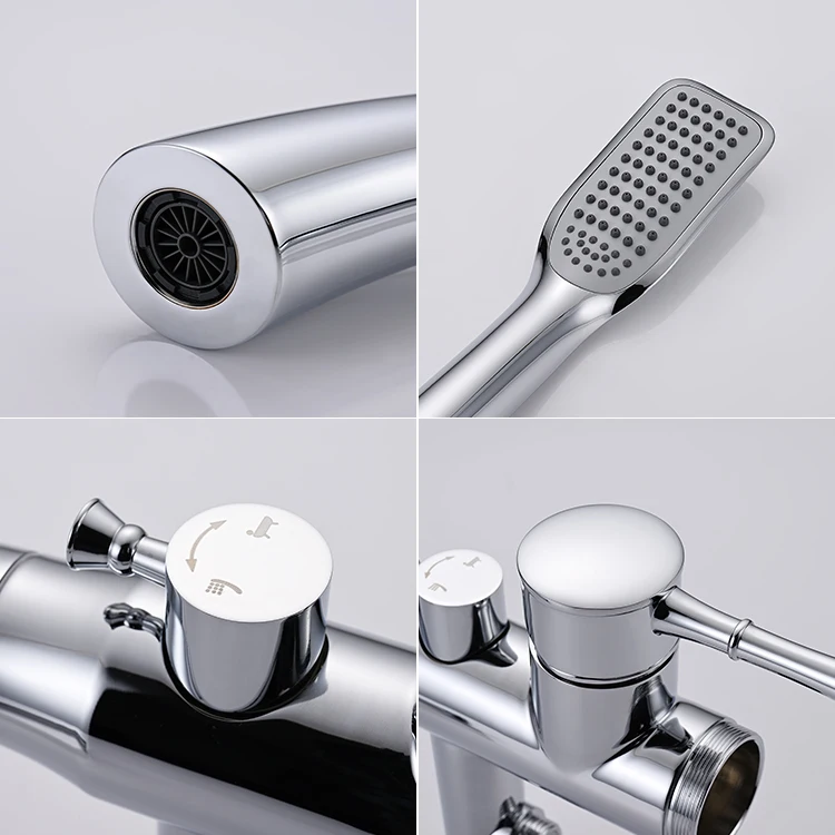 Chrome Floor Standing Waterfall Bathtub Faucet Set Shower Bath Mixer Tap Free Standing Hot Cold Bathroom Tap Thermostatic