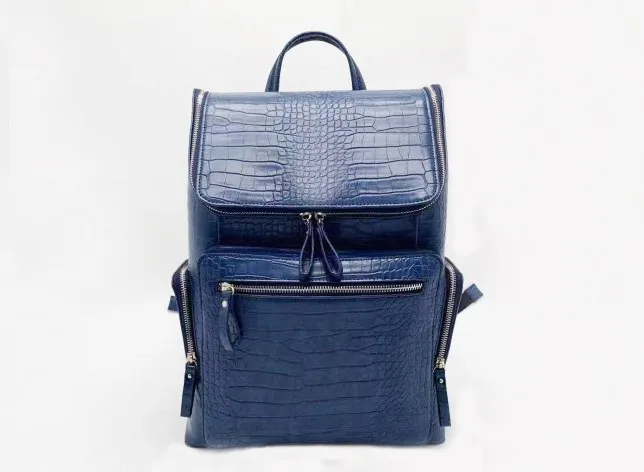 Custom Luxury Crocodile Vintage Genuine PU Leather Large Laptop Business Men Laptop Backpack with logo