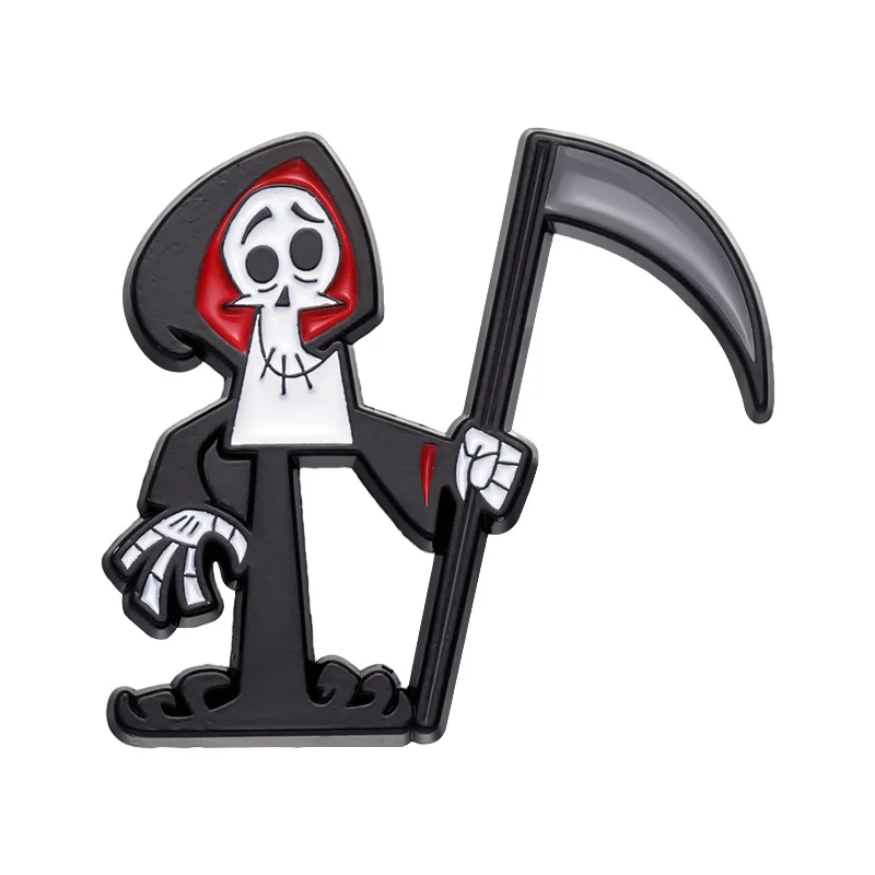Cartoon character Death comedy baked paint brooch  anime painting ghost wielding knife clothes  brooch accessories  metal badge