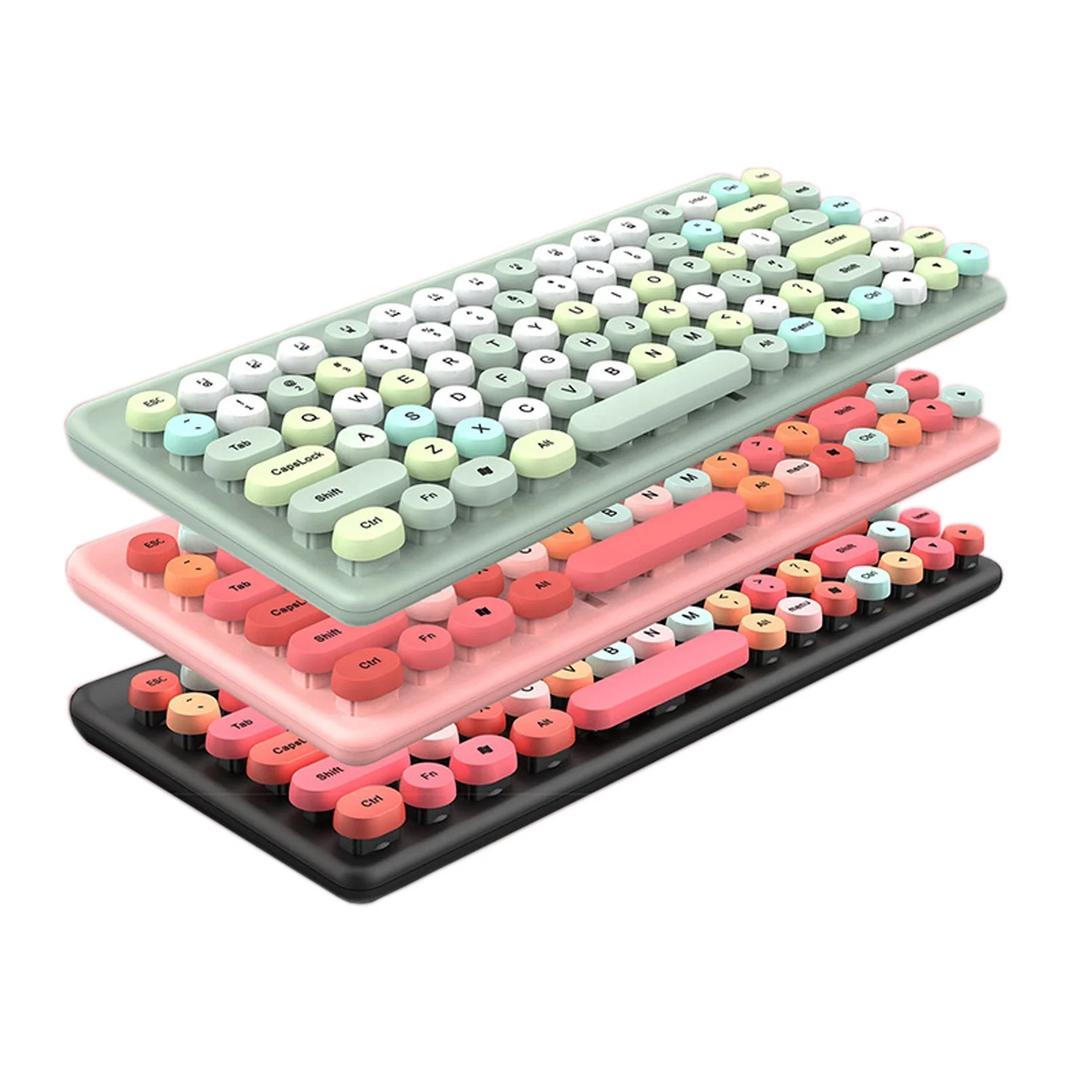 Wireless Keyboard with Cute Retro Round Keycaps Comfortable Ergonomic Typewriter Keyboard Compatible with Android Windows iOS