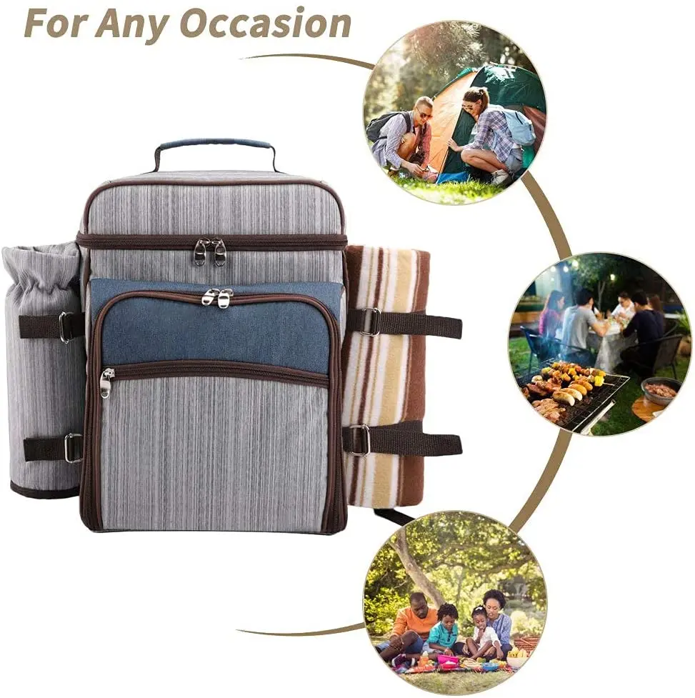 Picnic Backpack for 4 Persons All-in-One Portable Picnic Bag with Complete Cutlery Set &Waterproof Blanket for Camping Party
