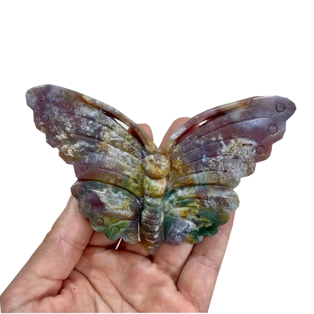 Natural healing crystal semi precious Stone butterfly carvings ocean jasper butterfly for gifts