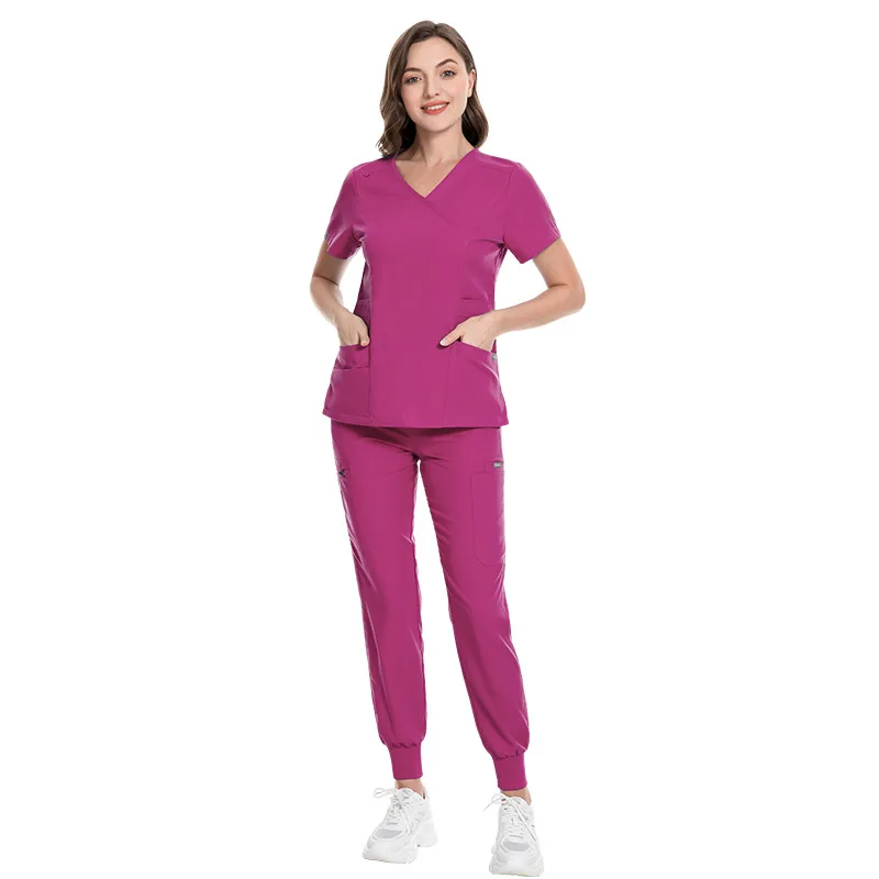 High Quality Breathable Women Joggers Stretch Nursing Medical Scrub 2 Piece Custom Spandex Jogger  Hospital Scrub Uniforms Set