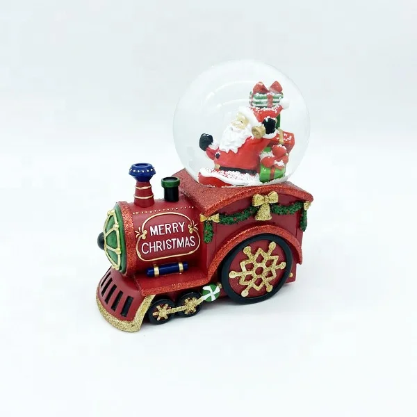 Wholesale New Designed Christmas train Snow Globe resin Music Santa Claus water Globes Crystal ball