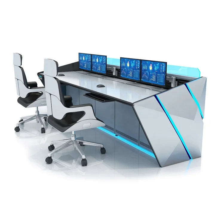 Command Center Computer Console Desk Led Light Monitor Control Center Workstation Operation Console Table Furniture Design Desk