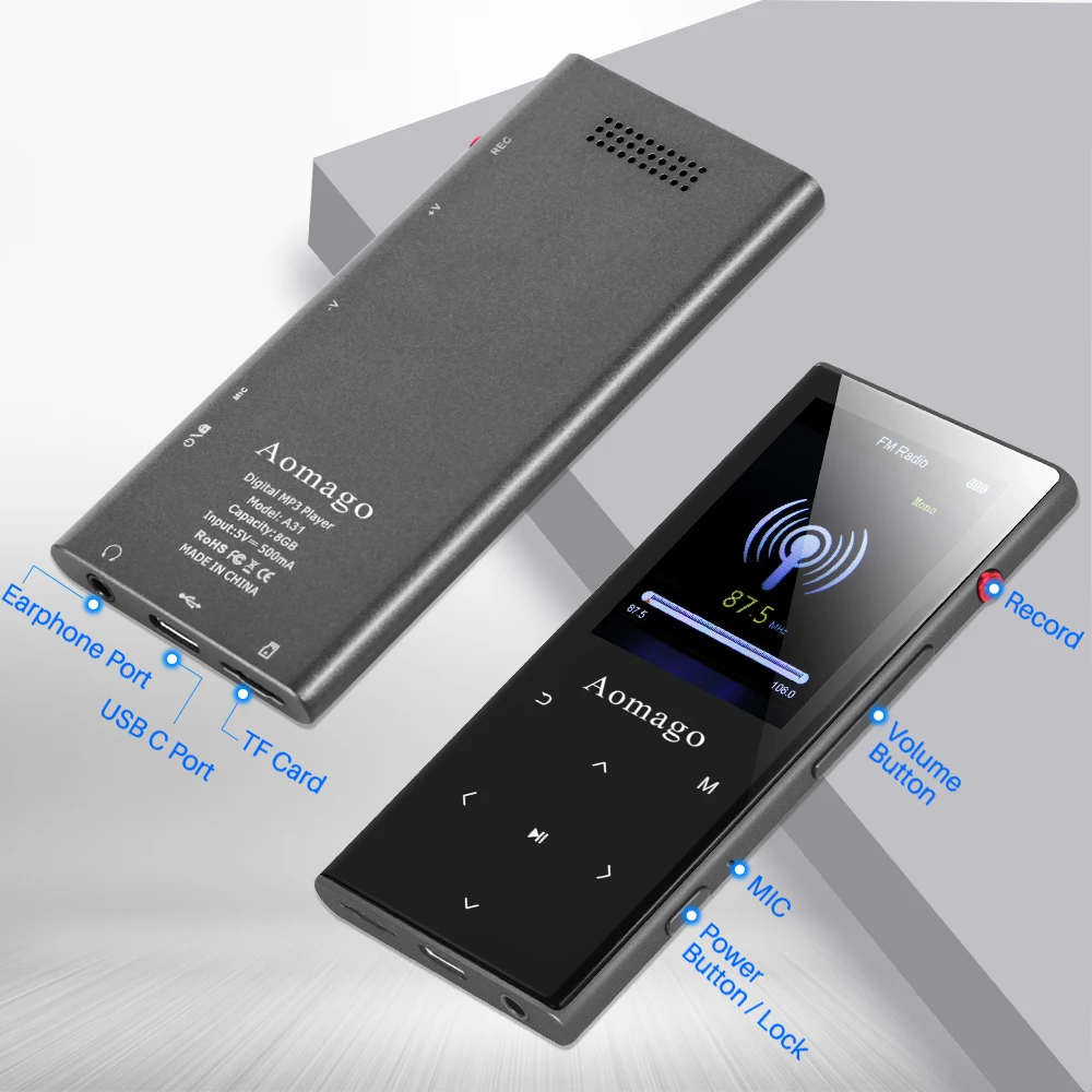  Aomago Sports BT 4 1 MP3 встроенный динамик fm-радио шагомер HiFi без потерь цифровой музыкальный