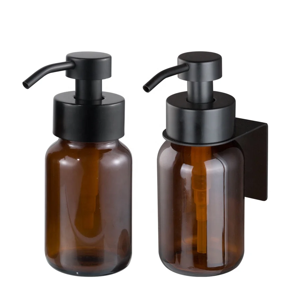 New Product Supply Golden Supplier Dispenser Glass Shampoo Holder Metal Soap Dispenser Bottle Spray Brown Glass With Stand