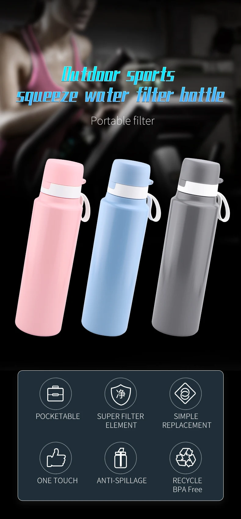Food Grade 1 Squeeze Direct Drinking Water Filter Bottle Water Filter Pitchers & Bottles of  Water Bottle  Squeeze Filter