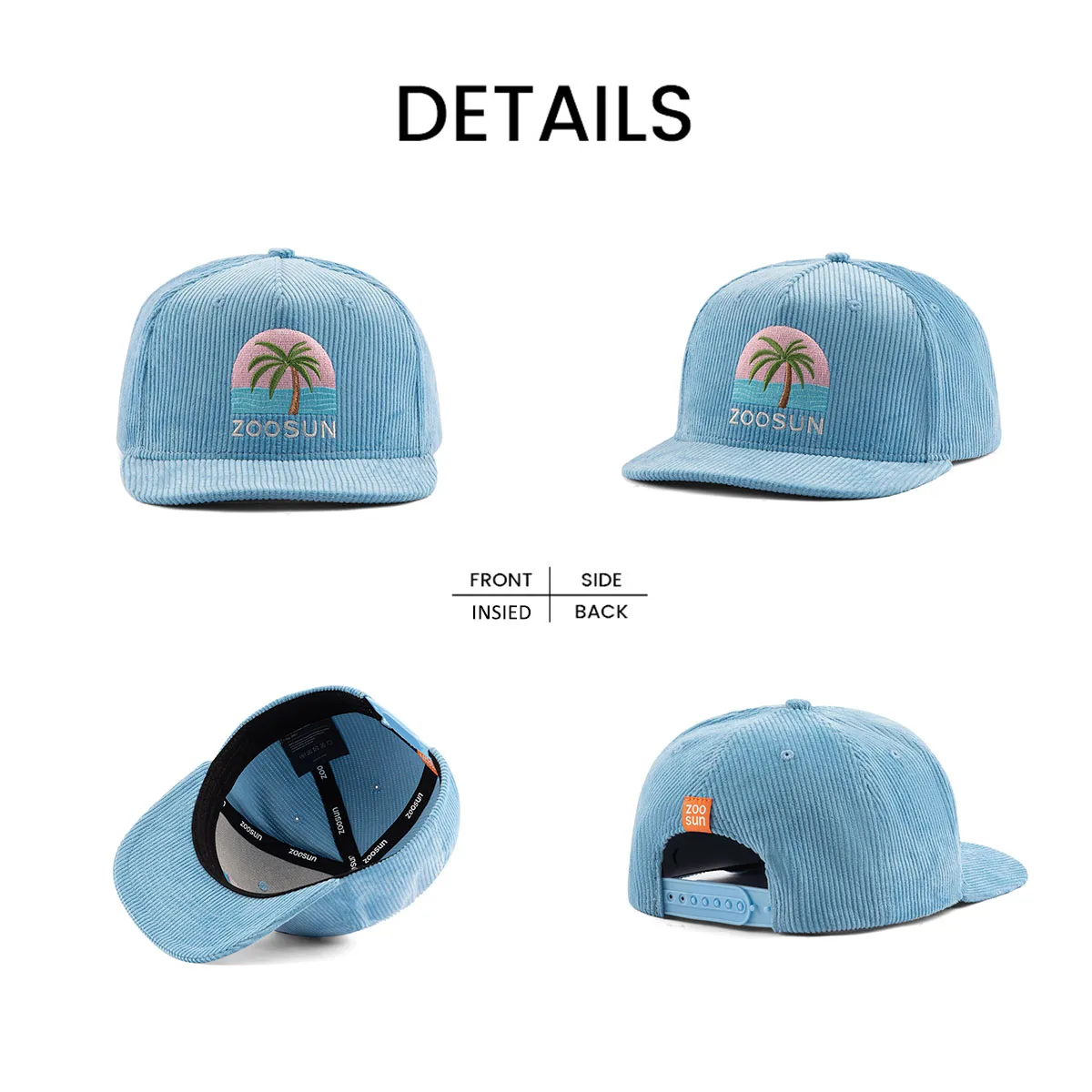 Aung Crown High Quality 5 Panel Embroidered Corduroy Snapback Cap Adjustable Size Premium Structured Flat Bill Snapback Hats