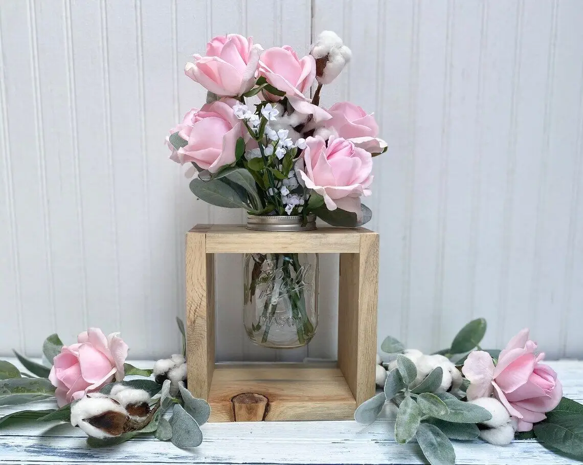Rustic Floating Mason Jar Holders-Wedding Centerpieces - California Blue Pine Table decor (like old barn wood) Add fresh flower
