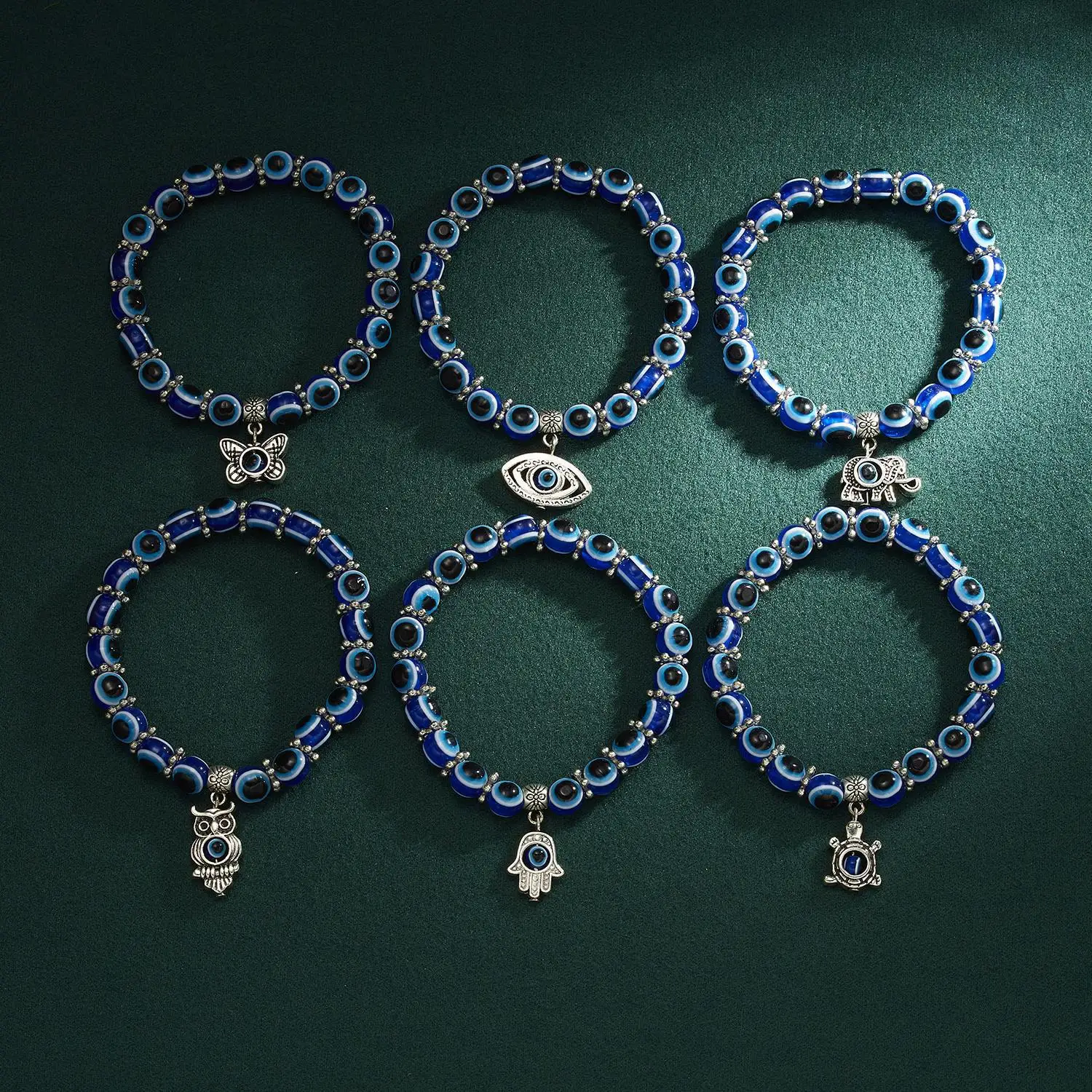 Factory Wholesale 2024 Evil Eye Butterfly Elephant Fatima Pendant Beaded bracelet Turkish Blue Eye Bracelet Amulet Gift women