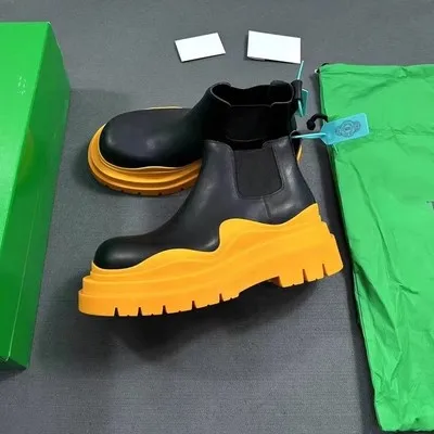 Hot Sell Women Platform Chunky Heel Elastic Tire Ankle Booties Colorblock Chelsea Boots Anti-Slip Flat Round Toe Mid Calf Boots