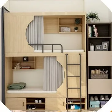 Space saving Bunk Bed for School Dormitory School Furniture Loft Double Wood Bed