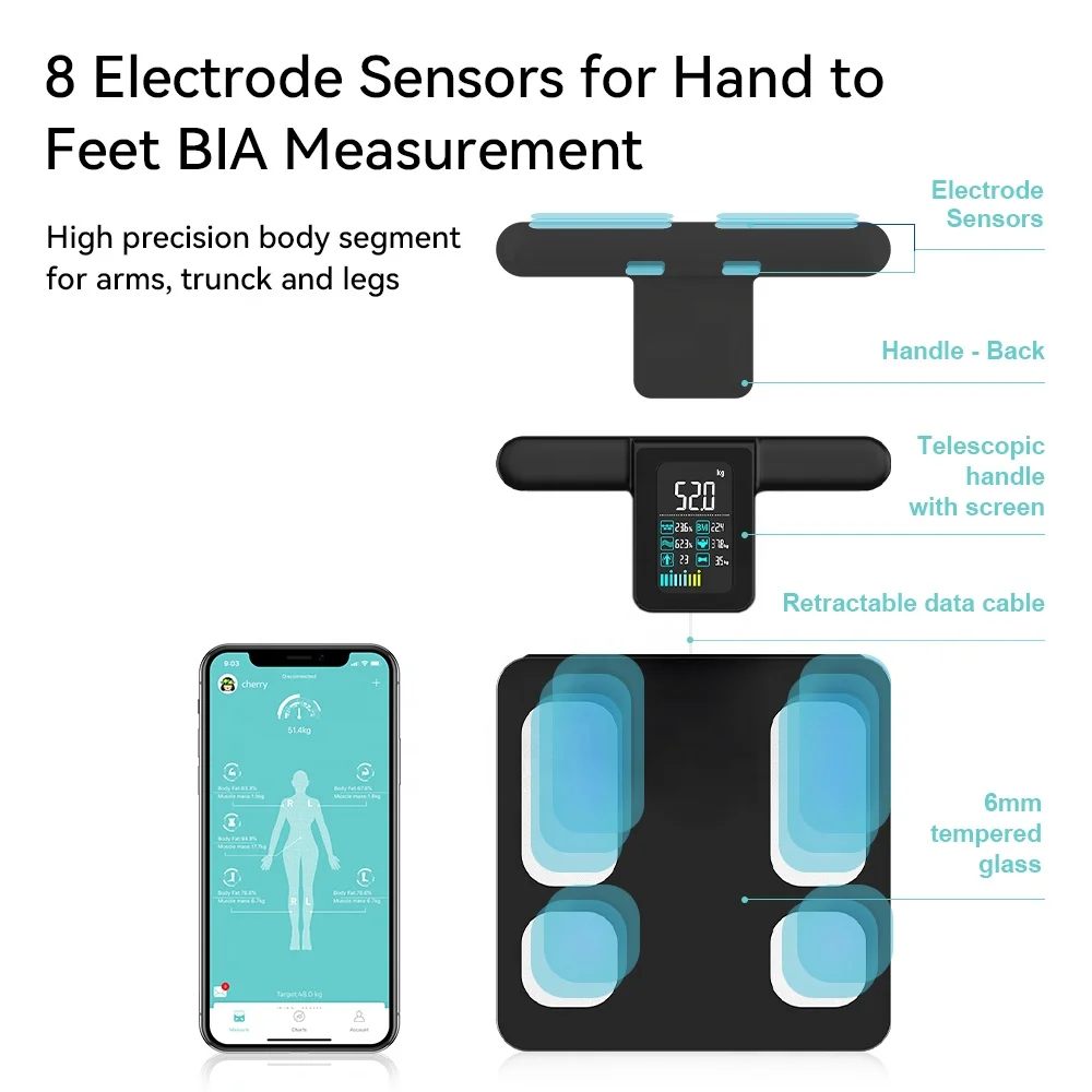 8 Sensor Scale 180kg 396lb Fitness Contact Intelligent Wireless Bmi Electronic Body Fat Analysis Digital Scale