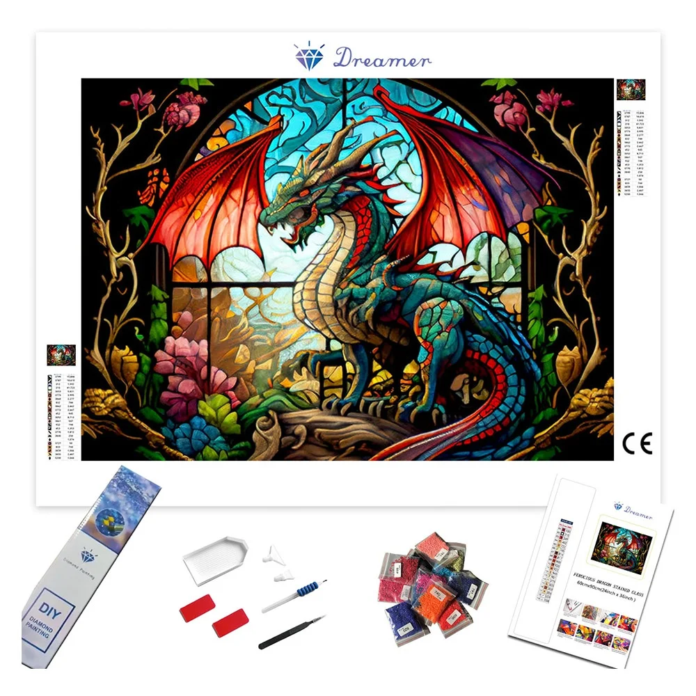 118- DIY 5D Diamond Painting Stained Glass Rose Dragon Fantasy Animal Full Drill Handwork Embroidery Diamond Mosaic Wall Sticker
