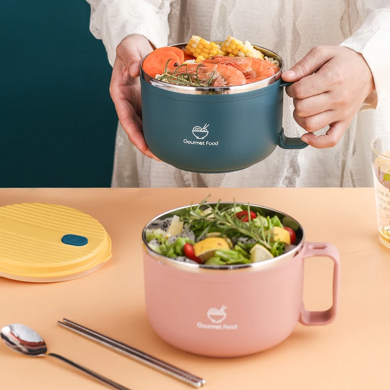 Fast Food Noodles Bowl With Colorful Box Package Student Lunch Box Ramen Instant Noodles Bowl With Lid