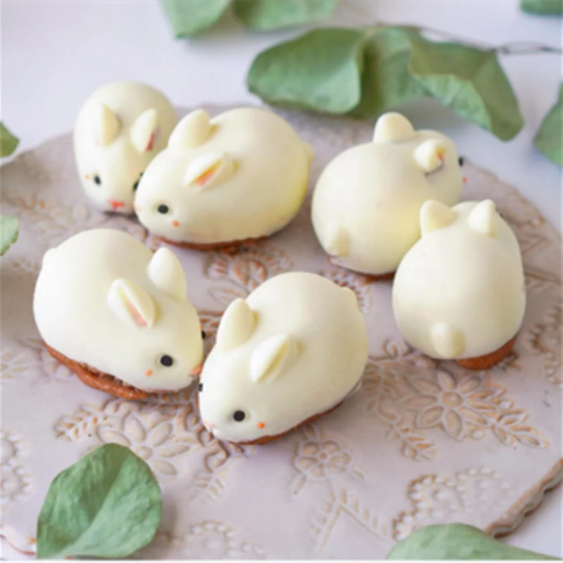 Food Grade Silicone Ice Cream Mold 6 Cavity Rabbit Chocolate Ice Lattice baking silicone molds