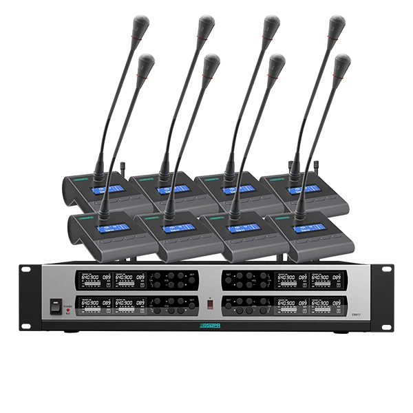 Professional audio conference equipment digital 8 channel PLL true diversity uhf wireless conference microphone system