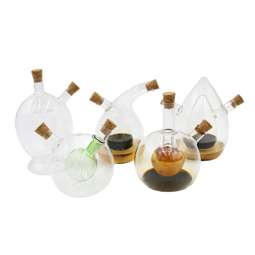 Oil Dispenser Oil and Vinegar Dispenser Bottle Set Olive Glass Wholesale Kitchen Use 2 in 1 Custom Clear American Style 3000pcs