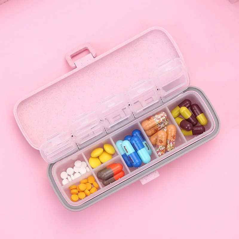 WORTHBUY Wheat Straw material Weekly Portable Medicine Box Daily Pill Case Kitchen Storage Container Pill Organizer