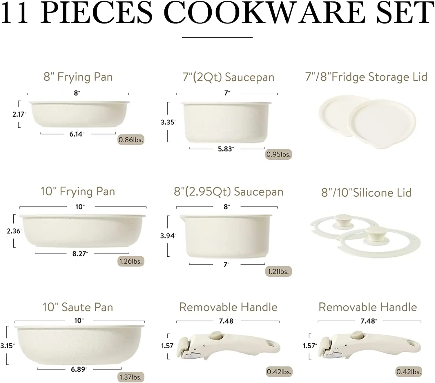 11-Piece Nonstick Cookware Set, Granite Nonstick Pots and Pans Set with Removable Handle
