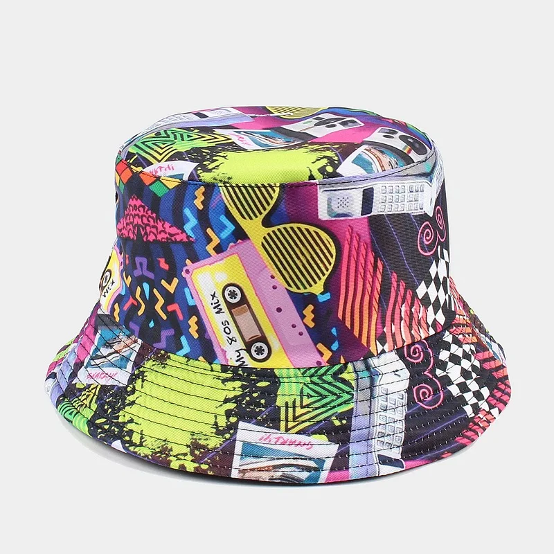 Unisex Print Double-Side-Wear tape bucket hat Reversible Bucket Hat