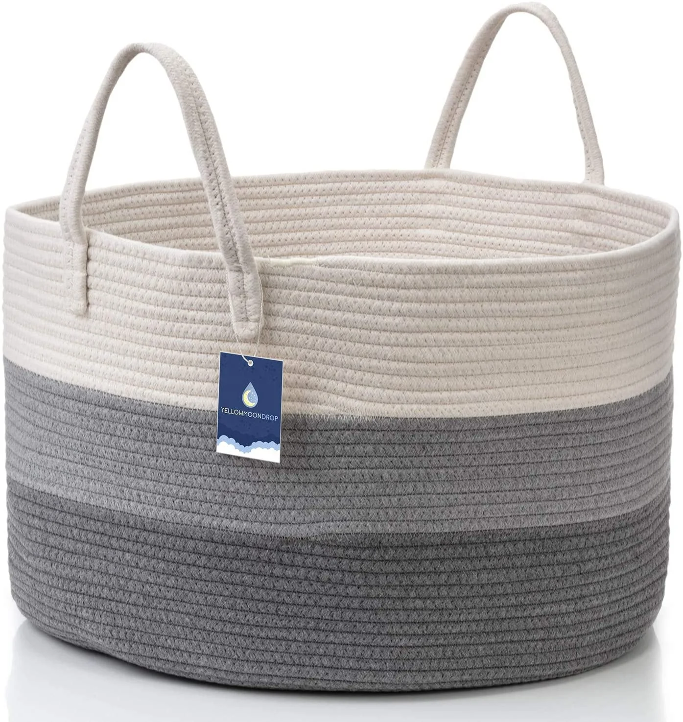 Woven blanket basket with handle 50.8cm X 50.8cm X 33.0cm, living room oversize basket, cotton rope basket, stuffed animal toy b