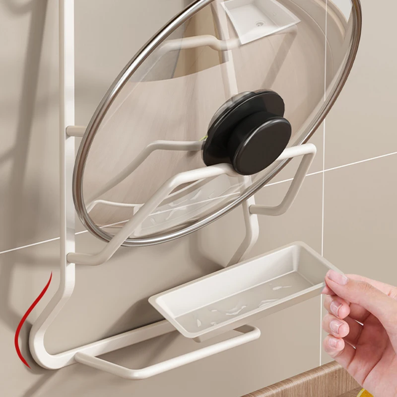 Wall Mounted Self Adhesive Kitchen Organizer Box Convenient and Easy Mount Pot Lid Bearing Rack