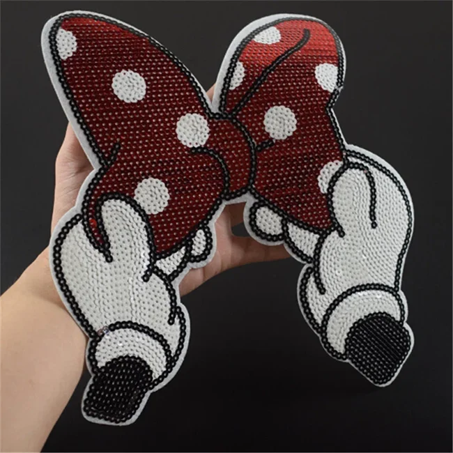 25cm Dot Bow Red Sequined Fabric Sequins Strange things T shirt Women Sequin Patches