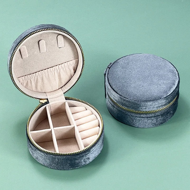 10cm Small Portable Travel Jewelry Organizer Jewelry Accessory Gift Storage Case Round Velvet Jewelry Box