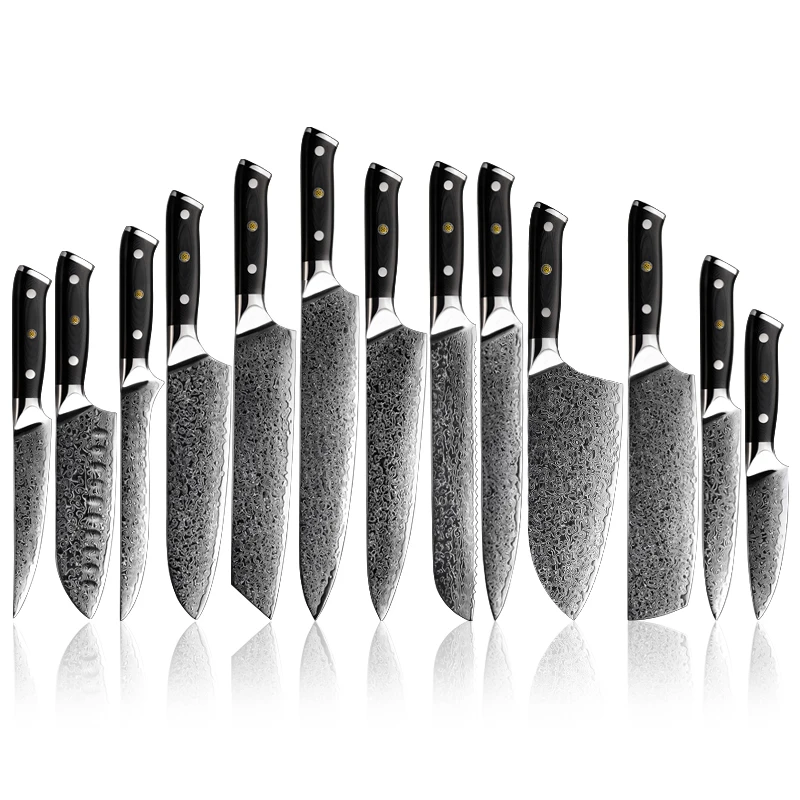 Professional damascus knife set  AUS10 67Layers Japanese Kitchen Knives Cleaver Boning Kiritsuke Damascus Knife Set
