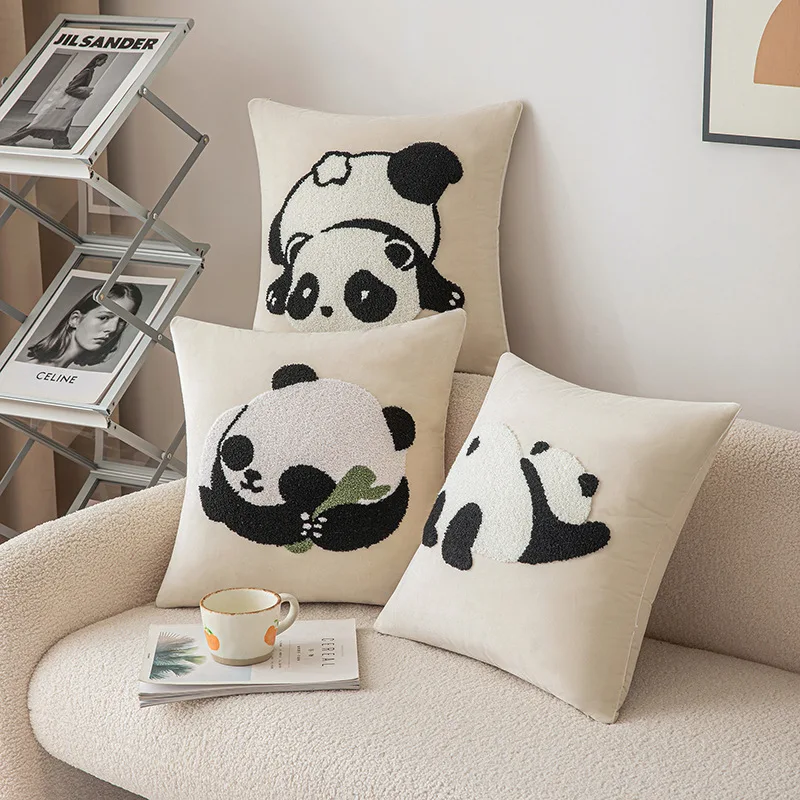 Wholesale Cute Panda pattern Jacquard Cushion Case Simple Style Decorative Throw Pillow Cover