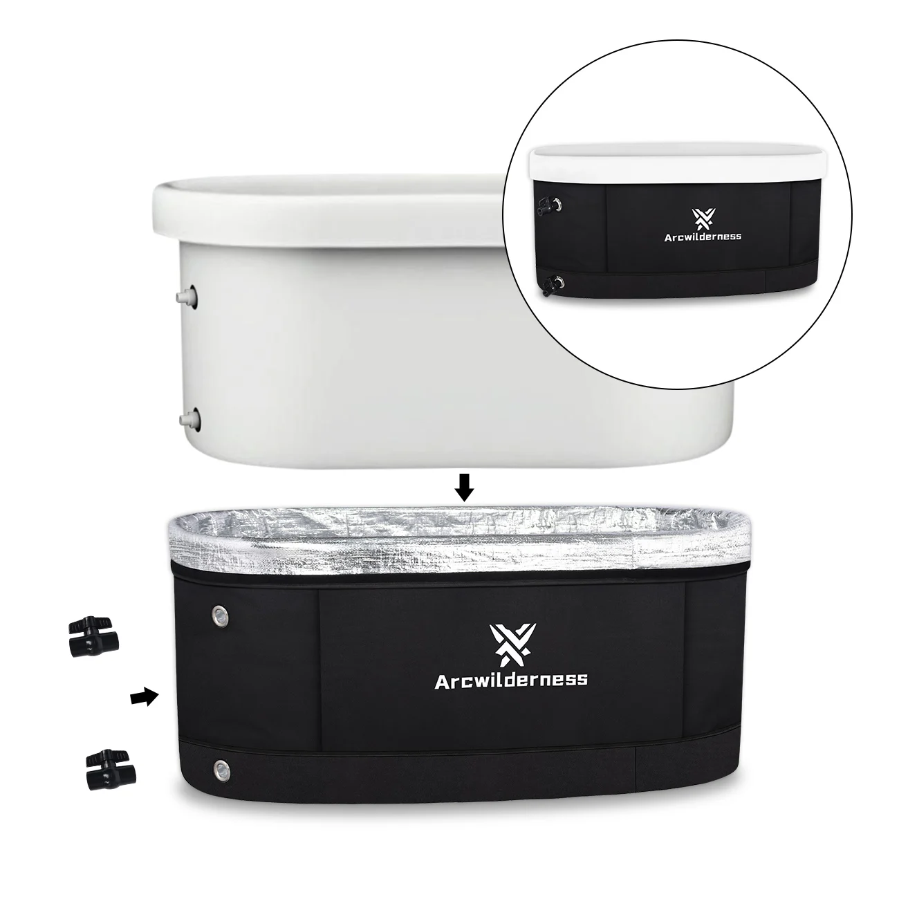 2024 Replaceable Inner Liner Oval Cold Plunge 385L Anti-air Leakage Ice Bath Tub Insulated Ice Pod Portable Foldable Ice Barrel