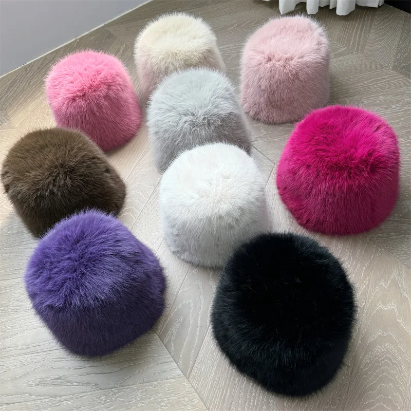 Y2k beanie 2024  Warm Russian Fur Hat fuzzy bucket hat solid color fur winter hats for women fashionable tops