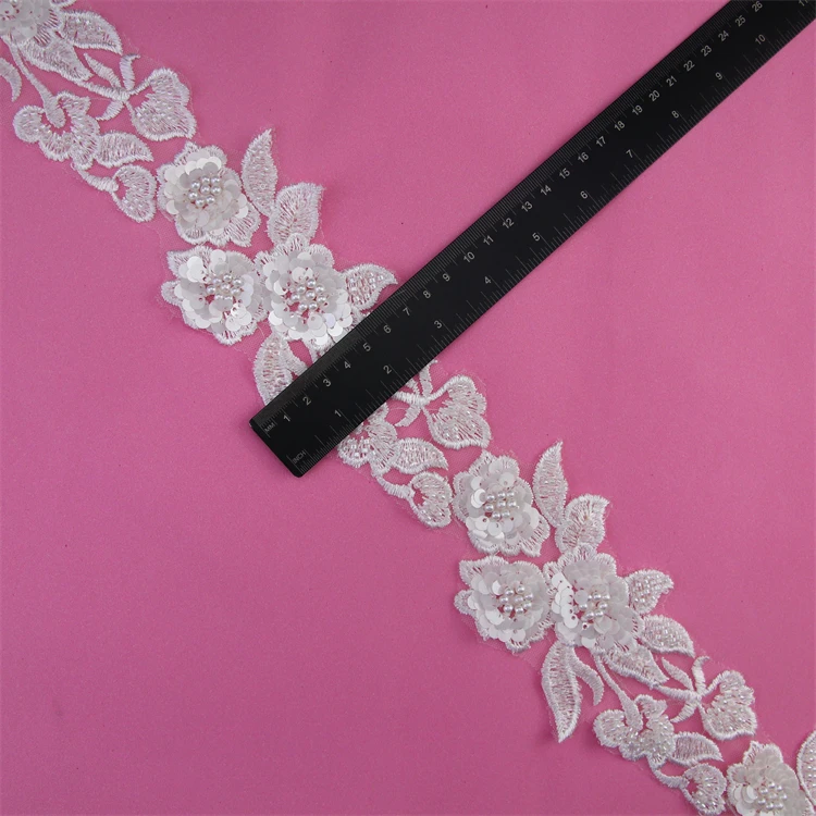 Diy Garment Sew Haberdashery Accessories Lace Costume Heavy Embroidery Handmade Glass Beaded Mesh Lace Trim fabric