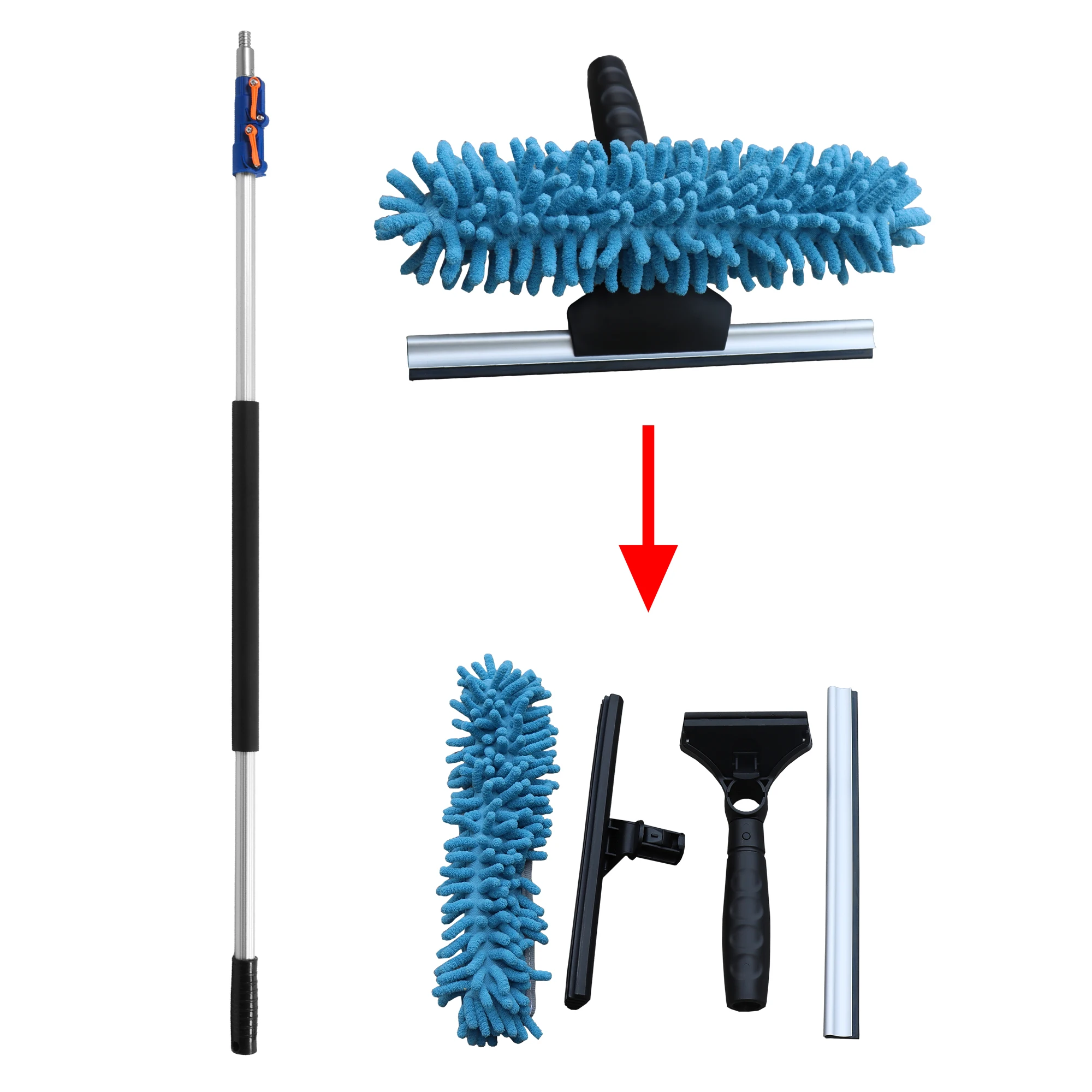 Detachable Chenille Cloth Window Squeegee with Long Reach Aluminum Telescopic Pole