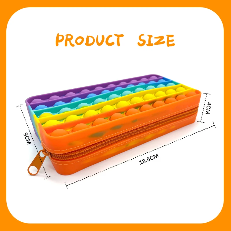 Colorful Rain Bow Push Bubble Toy School Pencil Pouch box Silicone Bag Fidget Popings Holder Fidgets Its