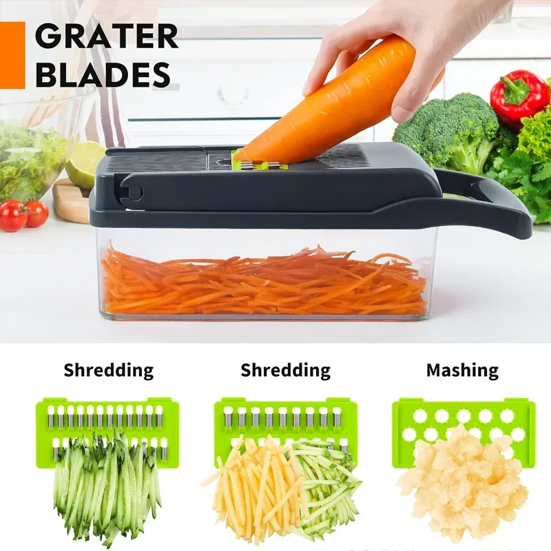 16pcs Vegetable Slicers Set Onion Carrot Garlic Chopper With Container Easy Manual Potato Fruit Cutter Chopper Kitchen Gadgets