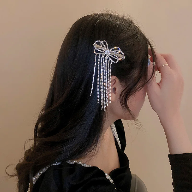 2022 New Fashion Rhinestone Heart Hair Pins Luxury Rhinestone Hair Accessories Clips Bow Heart Tassel Hair Clips for Women