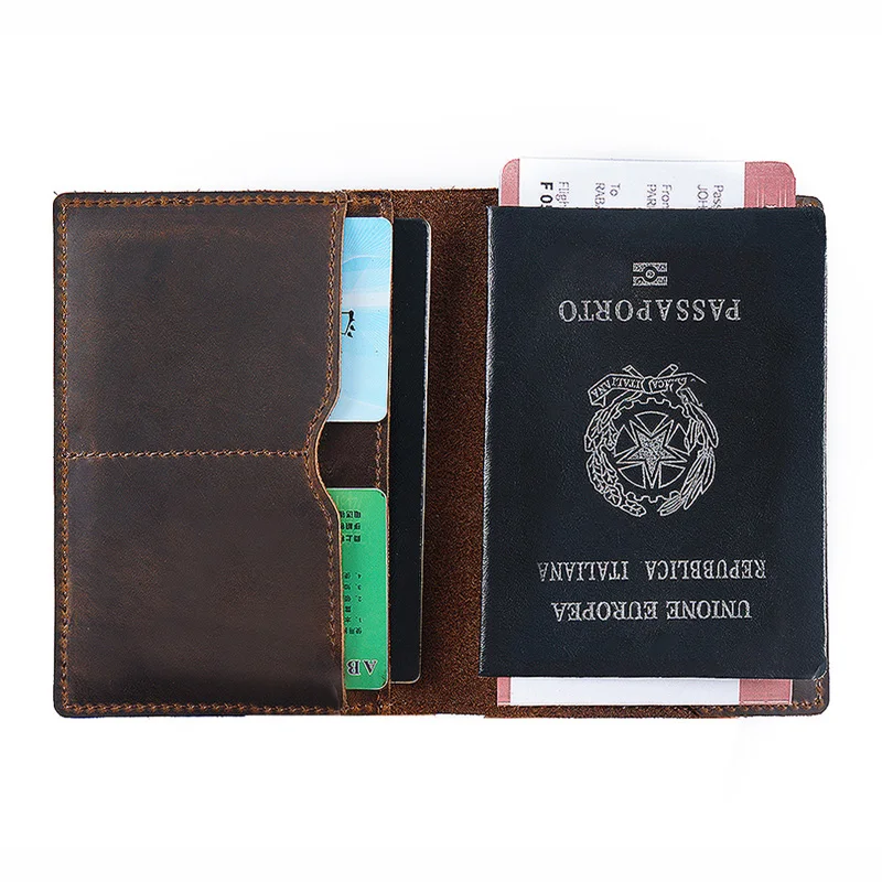 Custom Logo Handmade Genuine Leather Men Business Passport Holder Wallet Credit Card Holder Cover Case for Travel