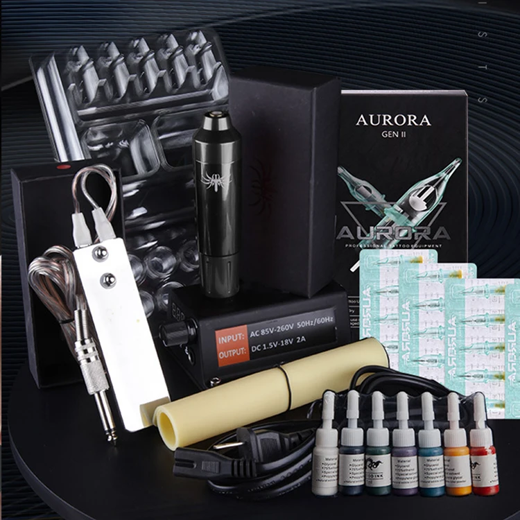 Factory Wholesale Portable Tattoo Pen Set Wireless Power Supply Rotary Tattoo Pen Needle Cartridge Grip Tape Tattoo Kit