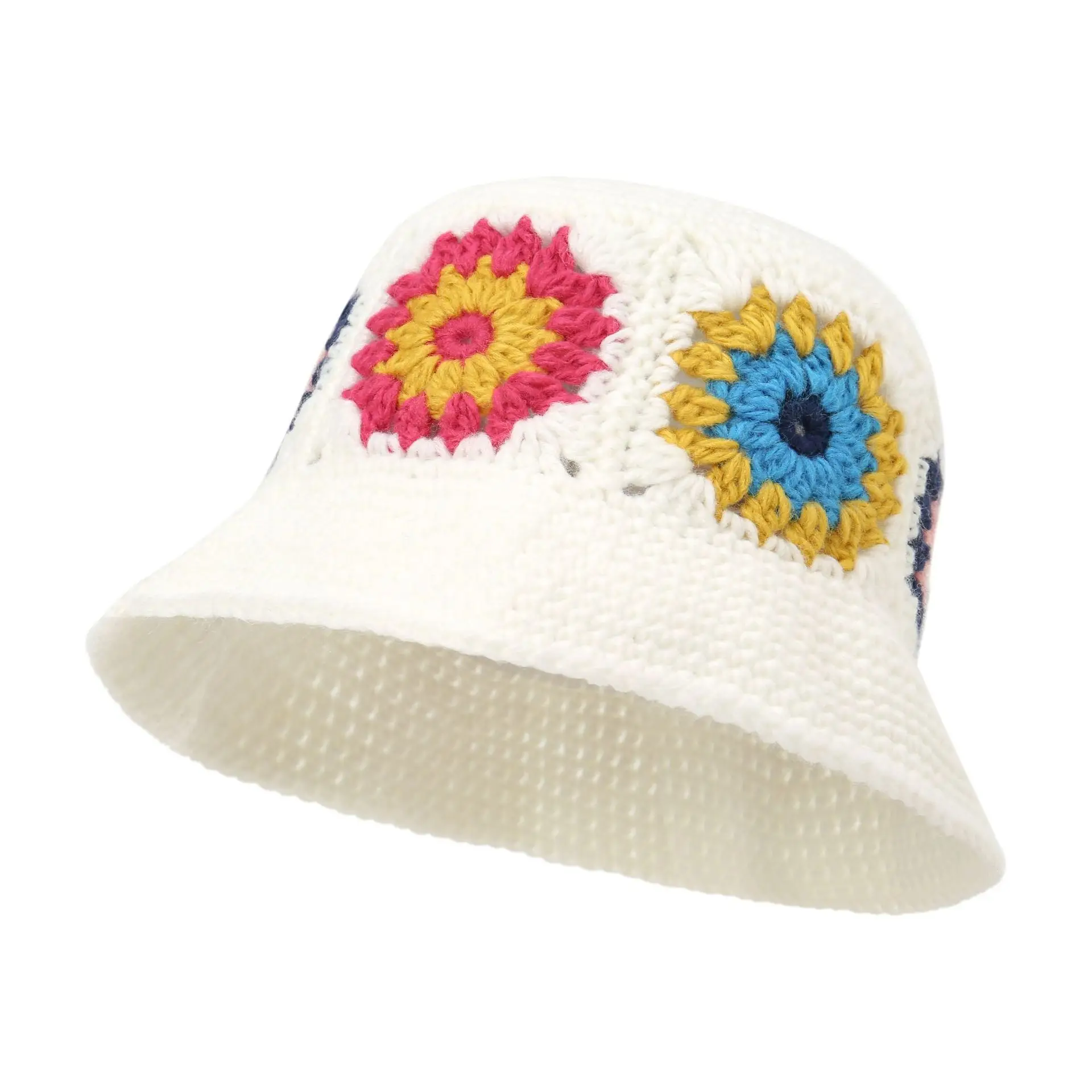 Custom Knitted Bucket Hat Summer Winter Women Flower Dome Casual Hats Hand Crocheted Fisherman bucket Cap