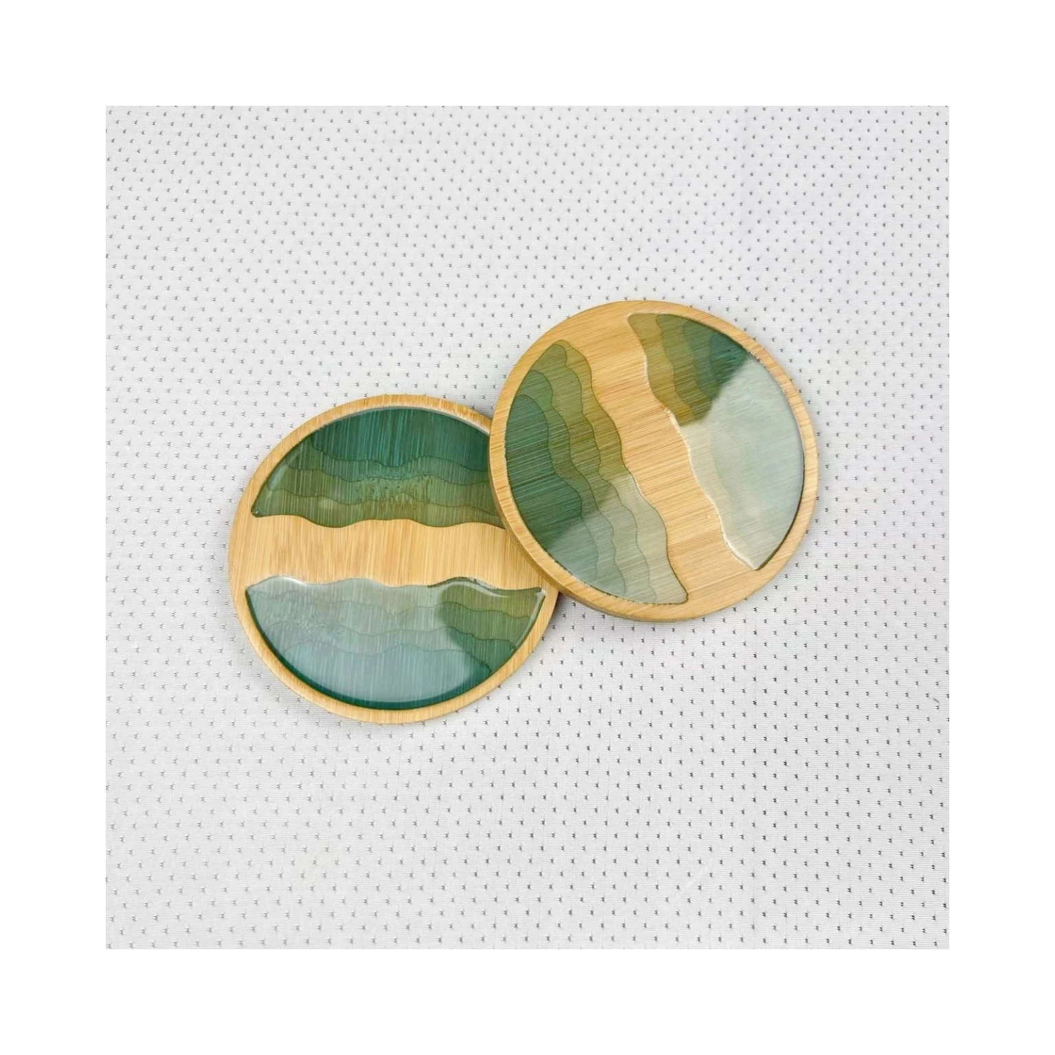 Set of 6 ocean wave wooden coasters for drinks epoxy resin wooden coasters for table handi craft bamboo ocean wave
