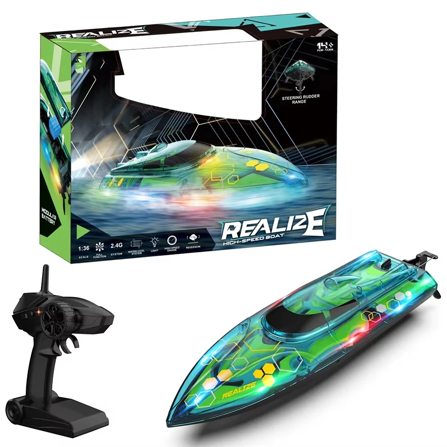 DWI  1:36 2.4Ghz remote control boat high speed 25KM/H rc transparent cover speedboat toy for boy gift