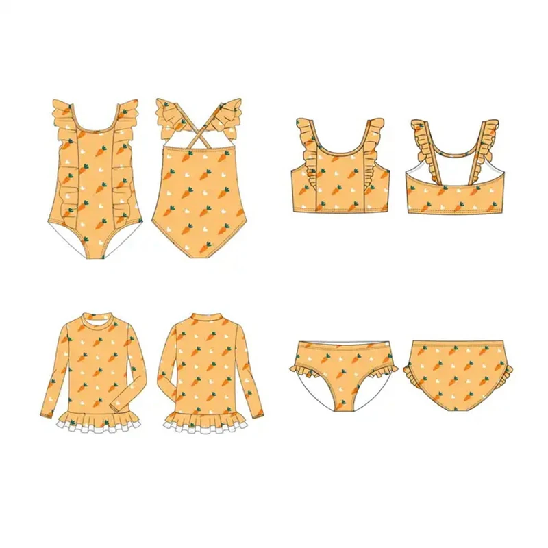 New Trends Sustainable 4 Way Stretch Kids Swimsuit Quick Dry Two Pieces Girls Swimwear Floral Print Bikini Set For Kids Girls