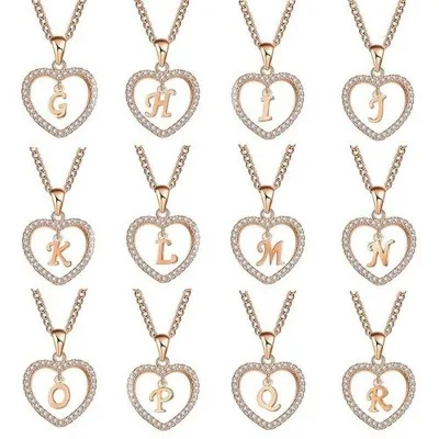 Christmas Rose Gold A To Z Fashion Heart Initial Name Letter Necklace For Men And Women