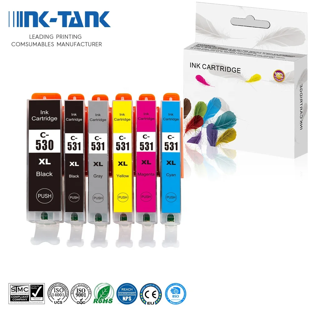 INK-TANK PGI530 PGI-530 PGI 530 CLI531 CLI 531 CLI- 531 Compatible Ink Cartridge for Canon PIXMA TS8750 TS8751 Printer