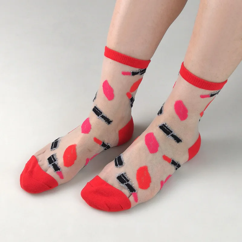 Women Summer Nylon Sheer Silk Colored Socks Women Crystal Silk Thin Transparent Fashion Sheer Mesh Crew Socks