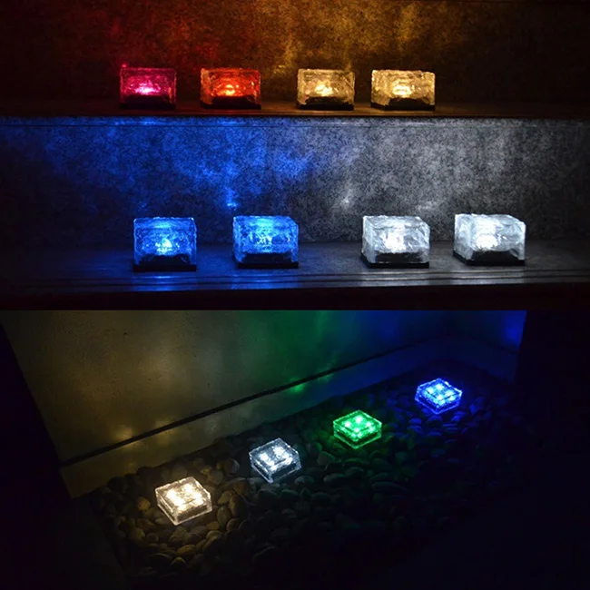
Outdoor Rgb White Glass Solar Powered Led Ice Brick Light, Waterproof Solar Buried Light 