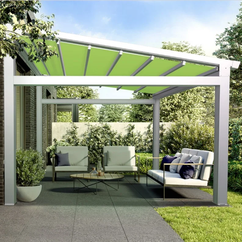 Outdoor Waterproof PVC Aluminum Frame Roof System Motorized Pergola 5x5m